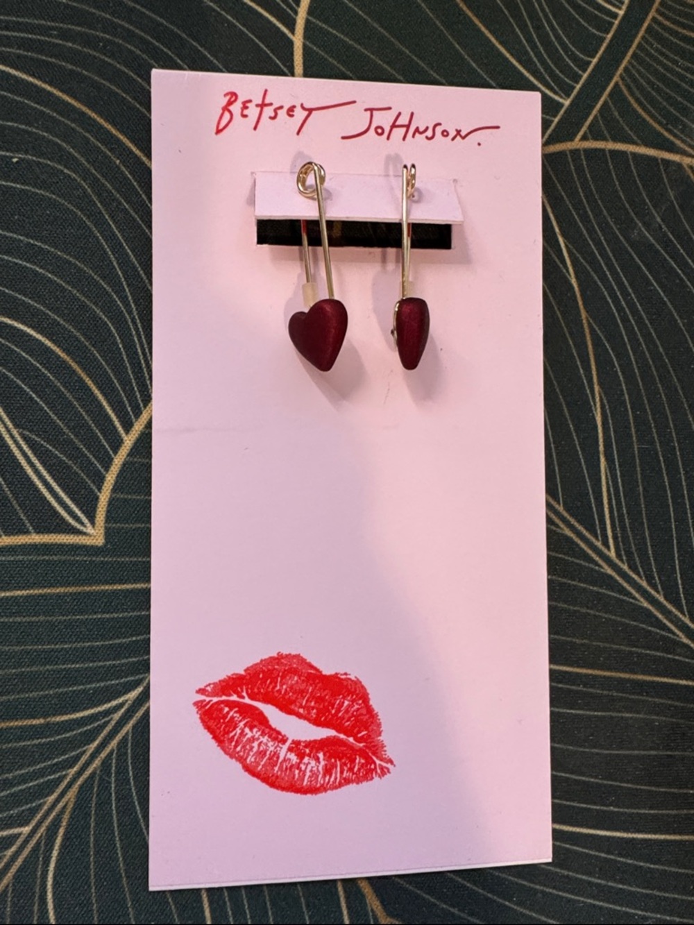 Betsey Johnson Burgundy Heart Drop Earrings